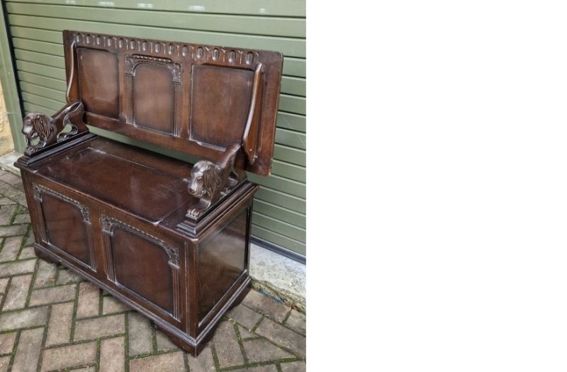 Metamorphic Bench Carved Oak Metamorphic Monks Bench – Wessex Beds